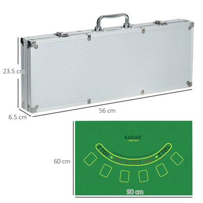 Set Poker per 9-10 Giocatori con 500 Fiches, 2 Mazzi di Carte e 5 Dadi, in Alluminio e Poliestere