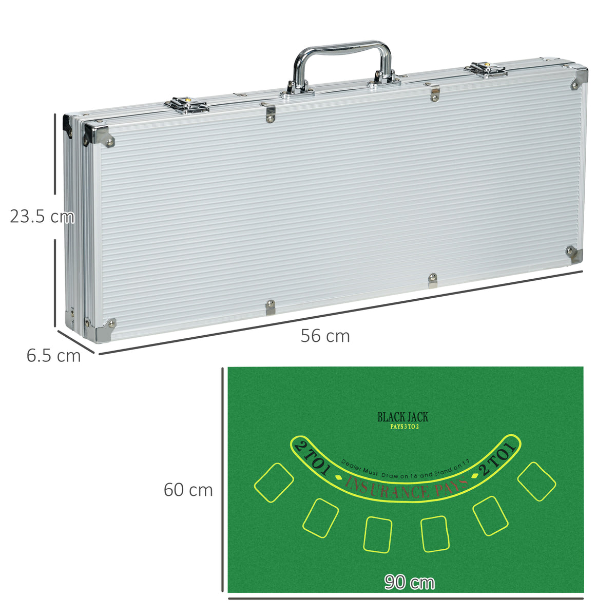 Set Poker per 9-10 Giocatori con 500 Fiches, 2 Mazzi di Carte e 5 Dadi, in Alluminio e Poliestere