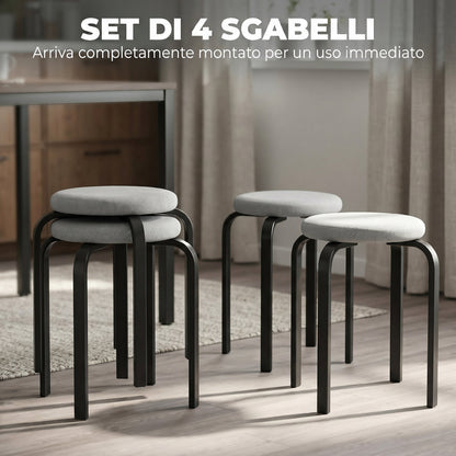 Set di 4 Sgabelli Impilabili Moderni con Cuscino Tondi, Grigio
