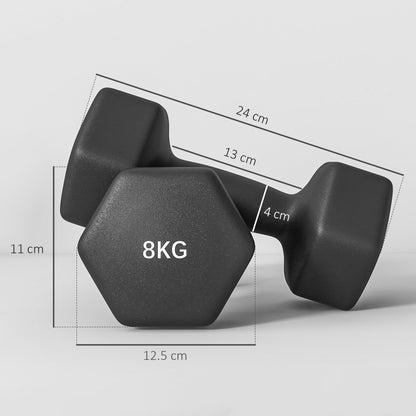 Set 2 Manubri Esagonali da 2x8 kg in Metallo e Plastica con Impugnatura Antiscivolo, 24x11x11 cm, Nero