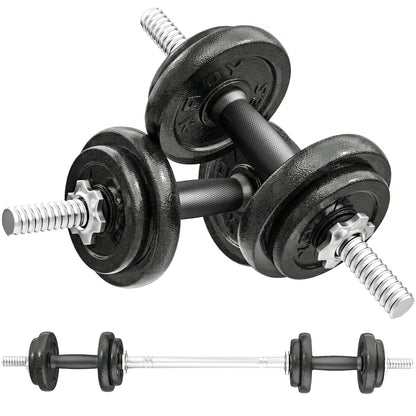 Set Pesi e Bilanciere da 20kg con Impugnature Antiscivolo, 8 Dischi Pesi, Barra Bilanciere e 2 Barre Manubri in Acciaio