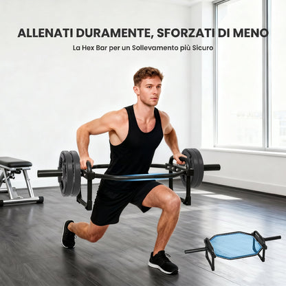 Barra Olimpica Esagonale 5cm con Capacità 300kg, Design Facile da Caricare per Panca, Stacchi, Scrollate, Squat e Trasporti del Contadino