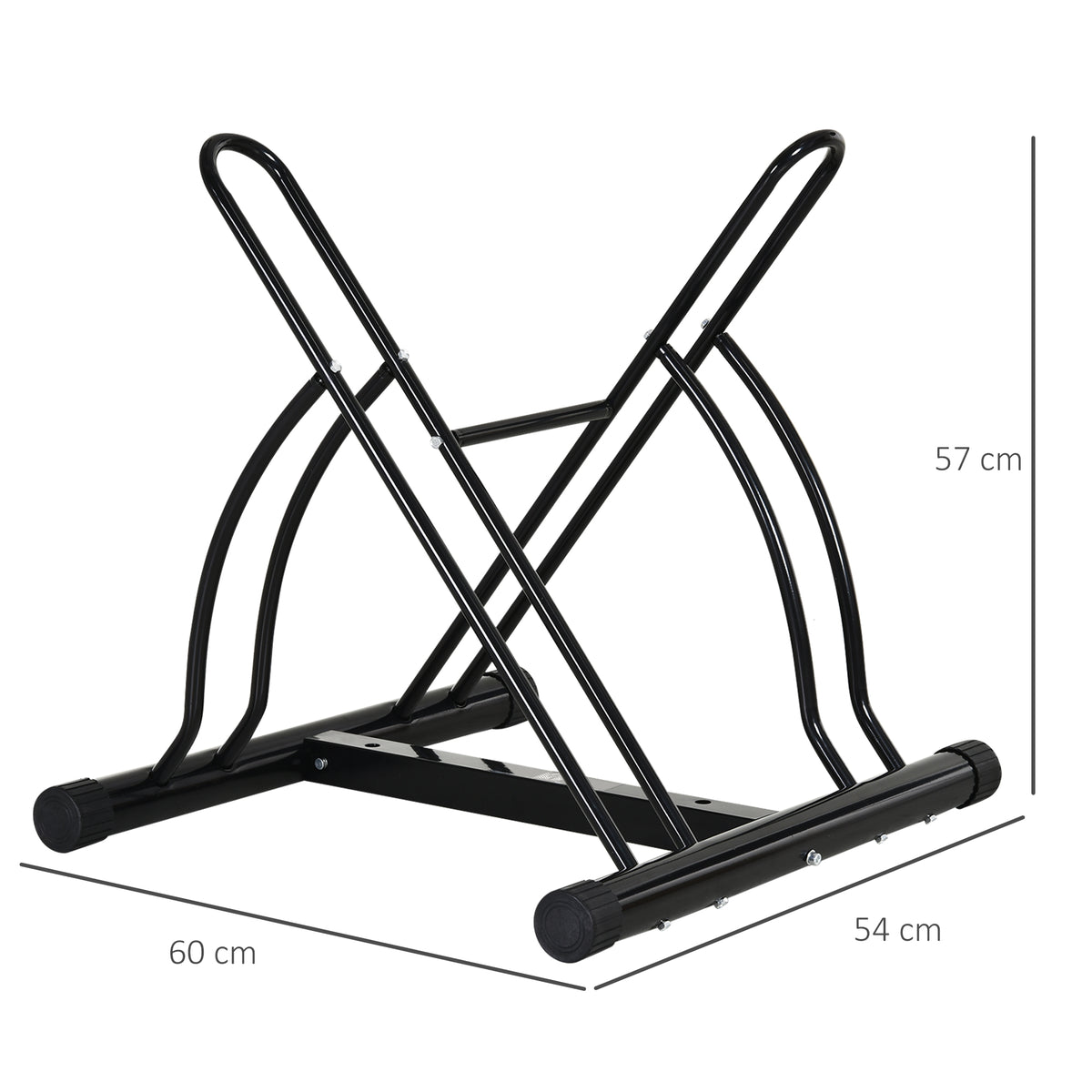 Rastrelliera da Terra per 2 Biciclette con Pneumatici fino 6.5 cm, Telaio Orientabile in Acciaio Nero, 60x54x57cm