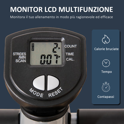 Stepper con Monitor LCD, Manubrio Regolabile ed Elastici, in Acciaio e ABS, Bianco e Grigio