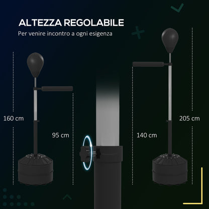 Punching Ball con Barra Girevole per Adulti e Altezza Regolabile 1.6-2m, Nero
