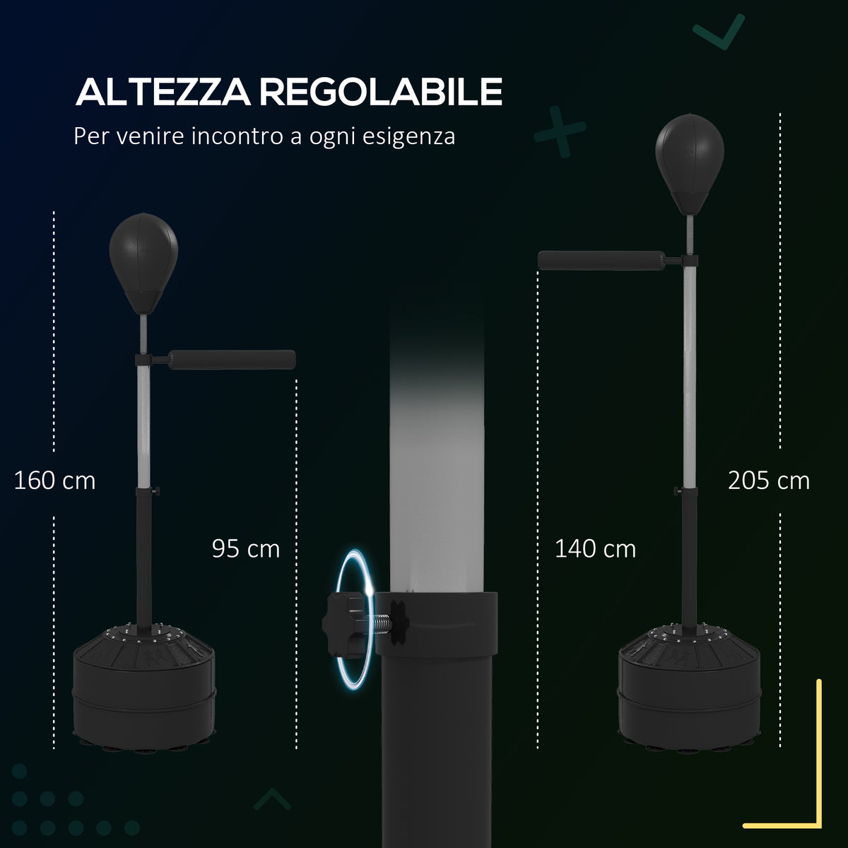 Punching Ball con Barra Girevole per Adulti e Altezza Regolabile 1.6-2m, Nero