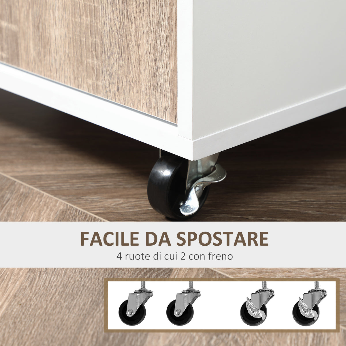 Carrello da Cucina Portavivande per Microonde con 4 Ruote, in Legno, 60x40x77cm - Rovere