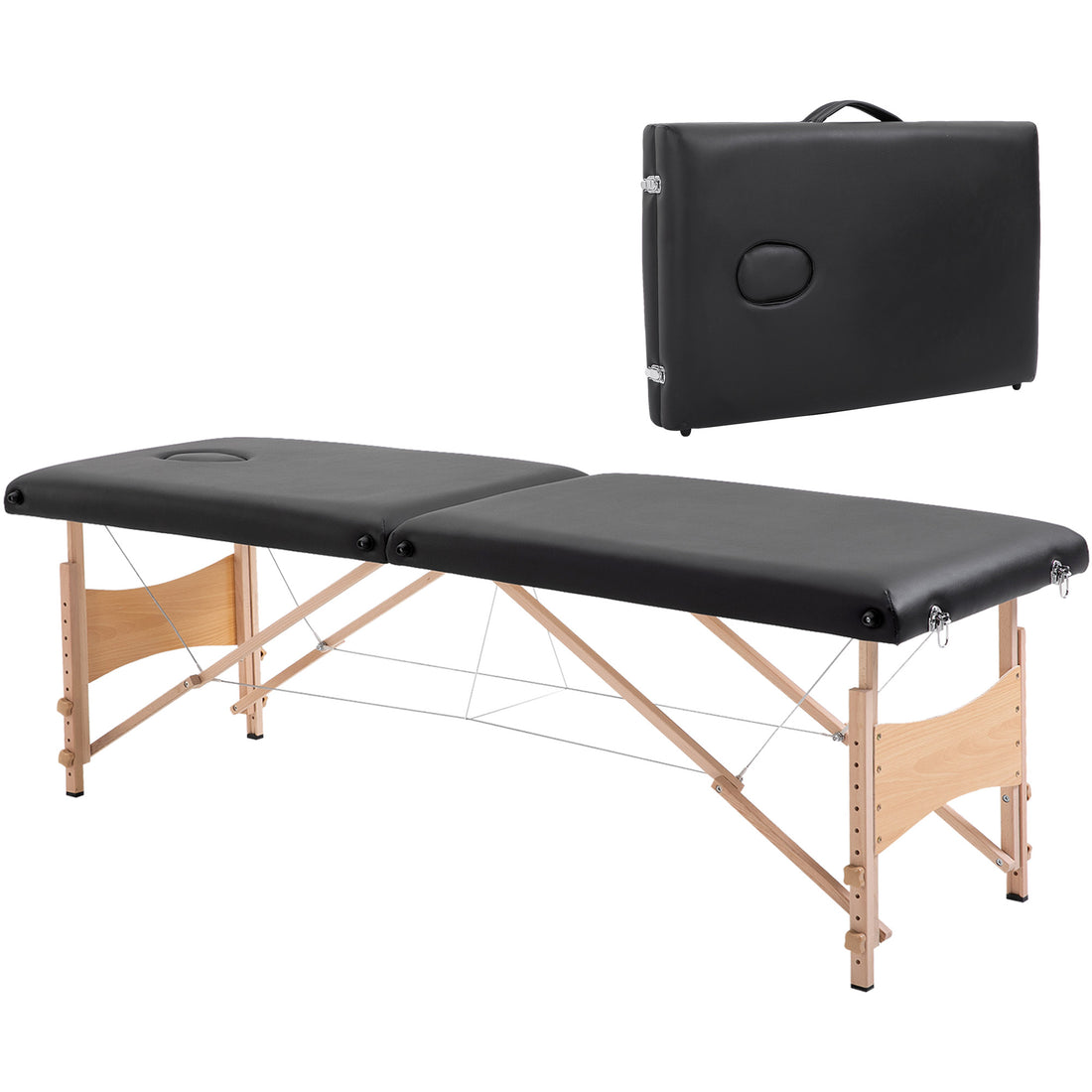 Lettino per Massaggio Portatile e Regolabile con Cuscino Rimovibile e Borsa, 186x60x58-81 cm, Nero