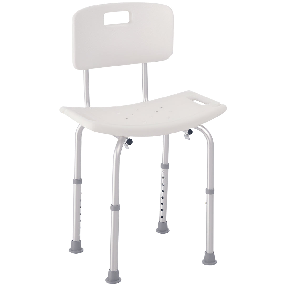 Sedia Doccia Antiscivolo e Regolabile con Fori di Drenaggio e Ventose, in Plastica e Alluminio, 50.6x43x71-88 cm