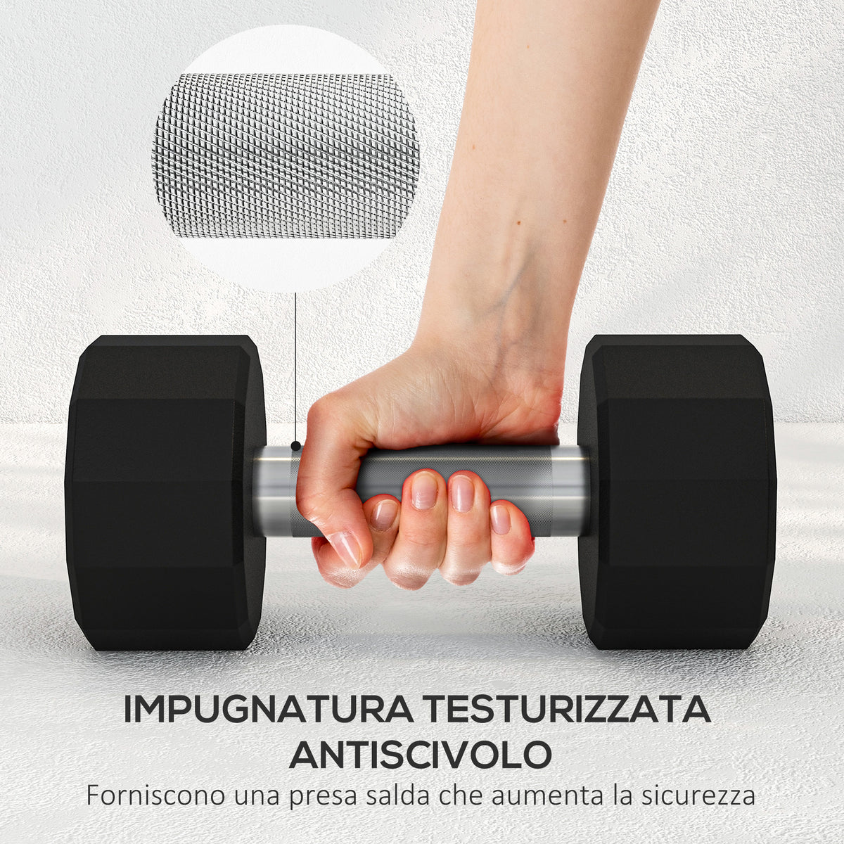 Set 2 Manubri a 12 Lati da 10 kg in Metallo e Gomma con Impugnatura Antiscivolo, 26x13x13 cm, Nero