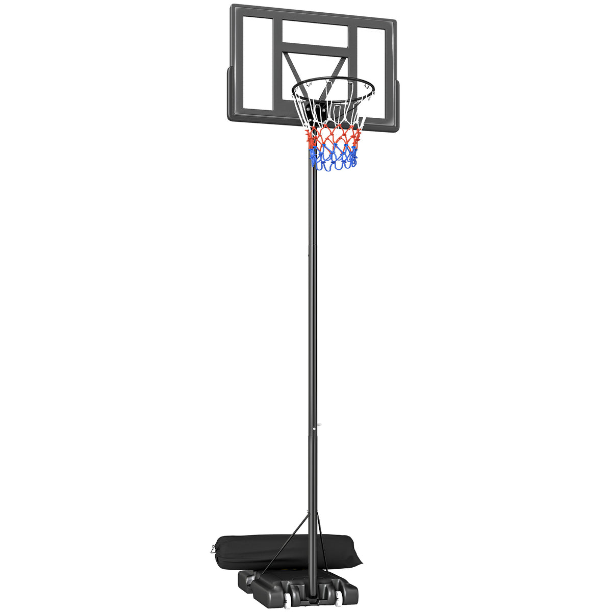 Canestro Basket con Altezza Regolabile 1,3-3 m, Base Riempibile e Ruote, Nero