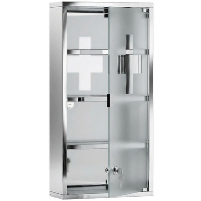 Armadietto Medicinale Cassetta Porta Medicina a Quattro Ripiani in Acciaio Inox 30 x 12 x 60cm