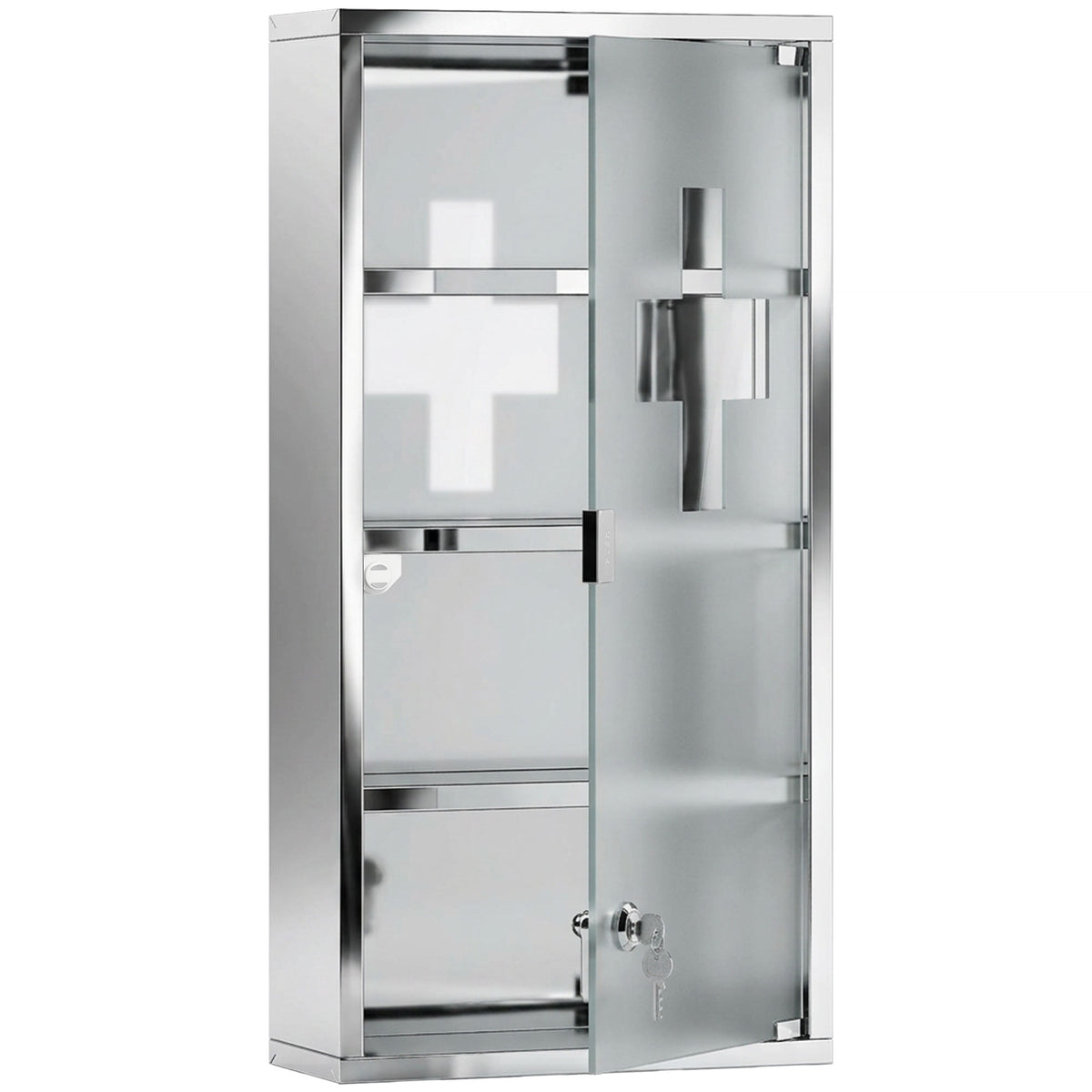 Armadietto Medicinale Cassetta Porta Medicina a Quattro Ripiani in Acciaio Inox 30 x 12 x 60cm