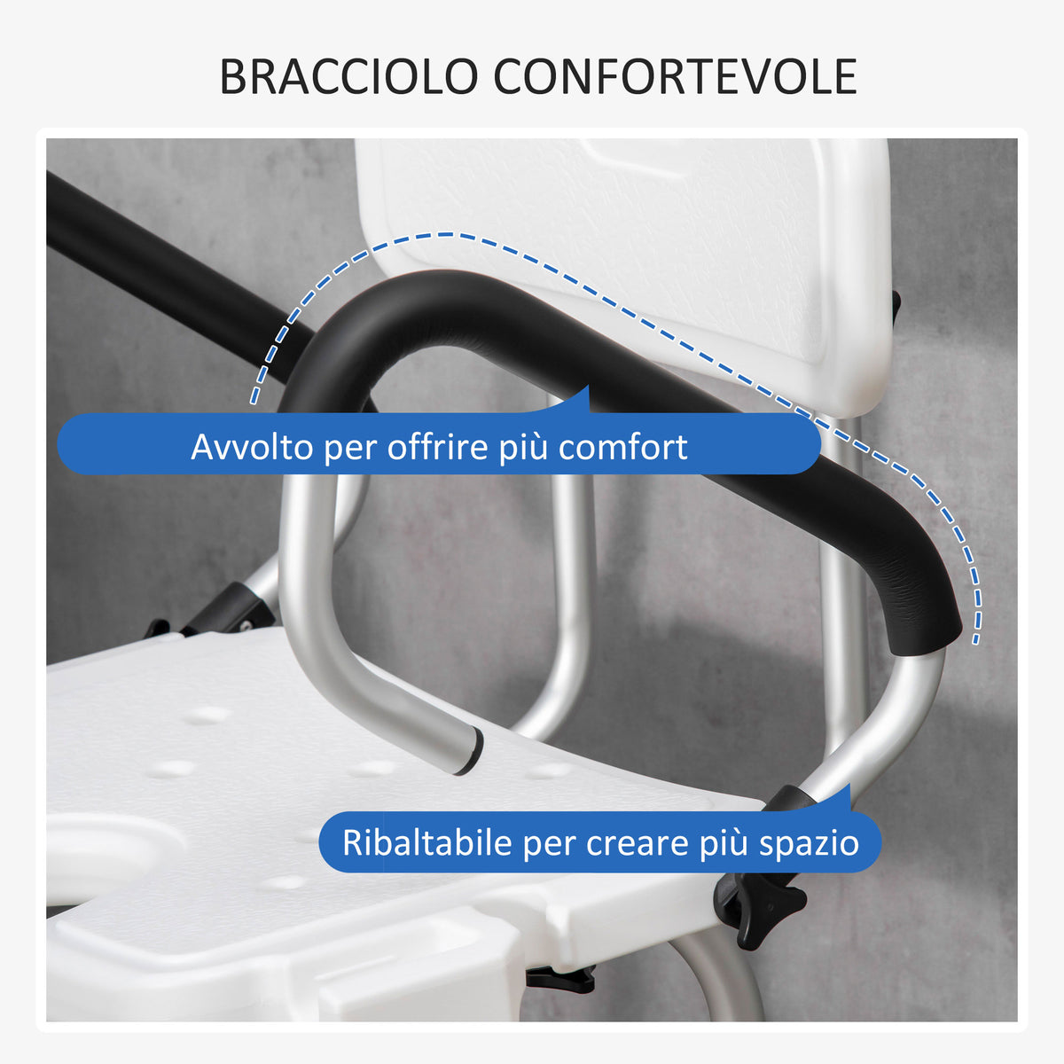 Sedia per doccia per Anziani, Disabili e Donne Incinte Imbottita con forma a U, 54x52x70-82cm, Bianco