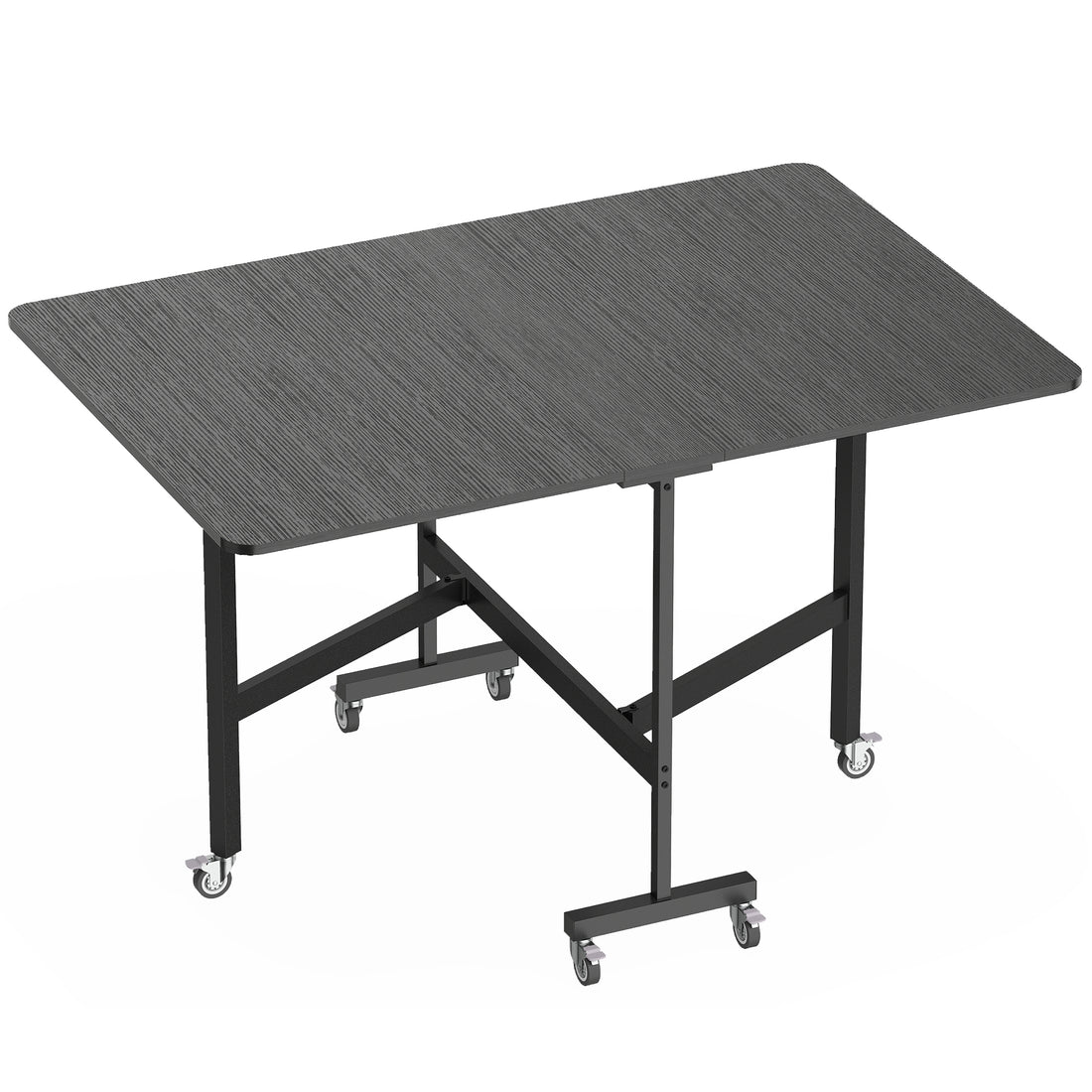 Tavolo Pieghevole per 4-6 Persone con 2 Ribalte e Ruote con Freno, 120x80x73 cm, Nero Effetto Legno