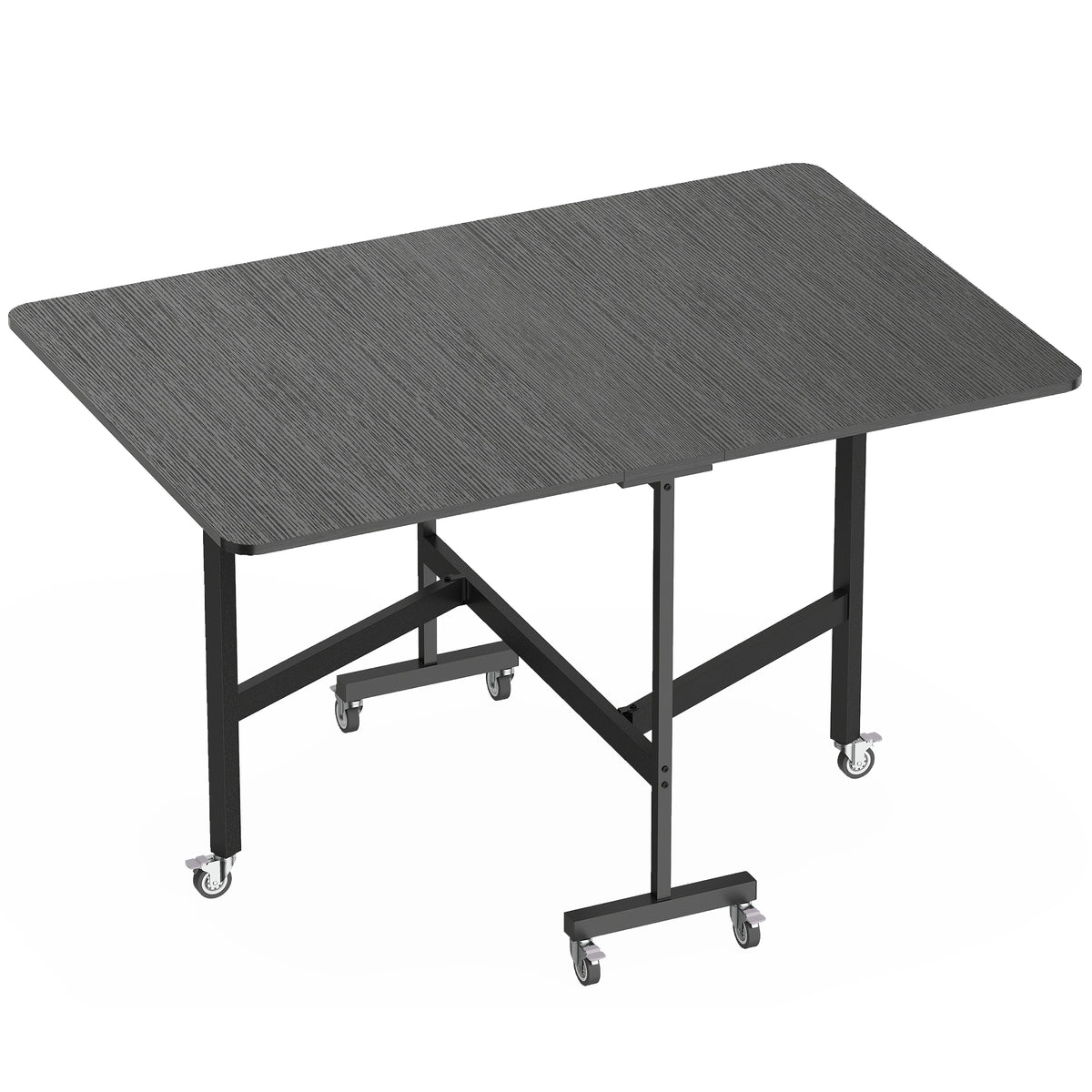 Tavolo Pieghevole per 4-6 Persone con 2 Ribalte e Ruote con Freno, 120x80x73 cm, Nero Effetto Legno
