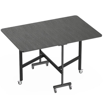 Tavolo Pieghevole per 4-6 Persone con 2 Ribalte e Ruote con Freno, 120x80x73 cm, Nero Effetto Legno