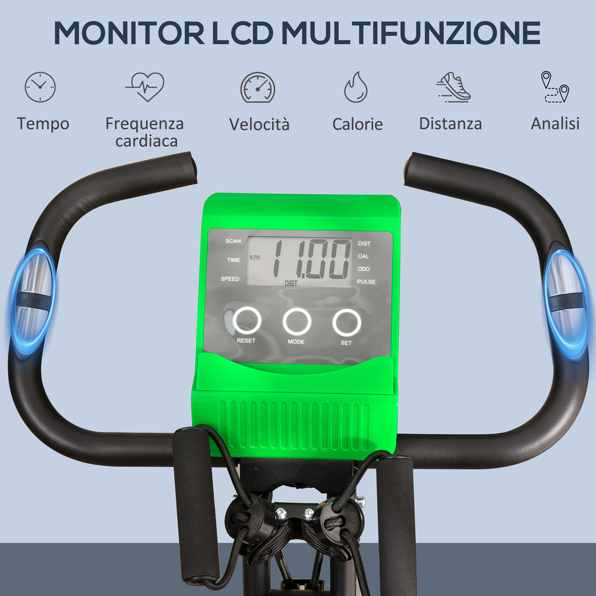Cyclette Pieghevole 2 in 1, Resistenza Magnetica Regolabile 8 Livelli, Cyclette da Casa Silenziosa con Sensore Cardiaco, Sedile Regolabile, Bande Elastici, Schermo LCD, Ruote, Verde