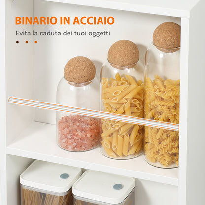 Carrello da Cucina Portavivande in Legno con 2 Ripiani e Ruote, 60x38x77cm, Bianco