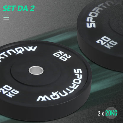 Set di 2 Dischi Palestra da 20kg per Bilanciere e Manubri con Attacco 5cm, Nero