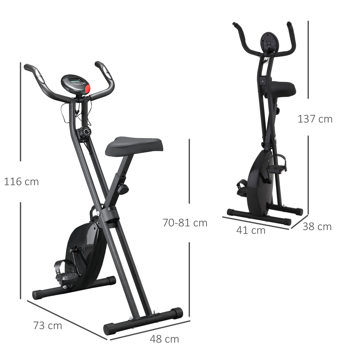 Cyclette Professionale con Resistenza e Altezza Regolabile, in Acciaio e PP, 41x86x112 cm, Nera