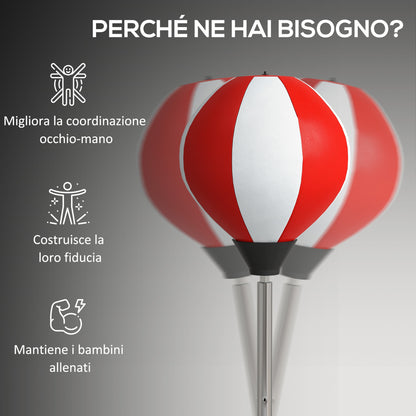 Punching Ball da Terra ad Altezza Regolabile con Guantoni e Base Riempibile, 43x43x126-144 cm, Rosso e Bianco