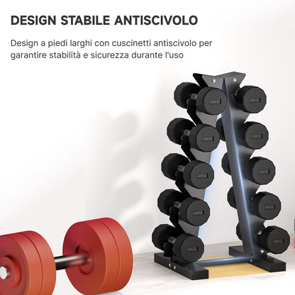 Rastrelliera per Manubri in Acciaio a 5 Livelli con Inserti in Plastica, 35x33x66 cm, Nera