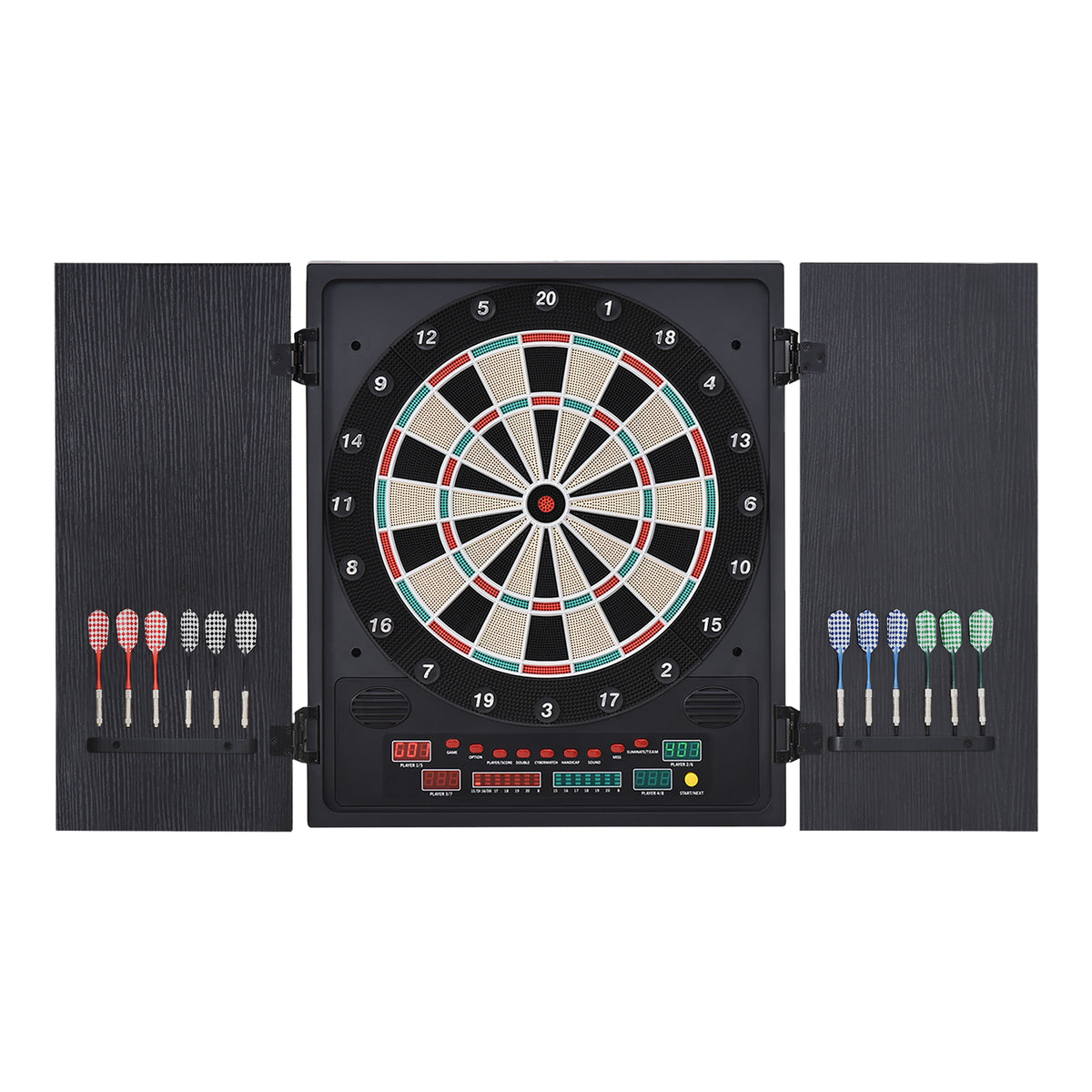 Bersaglio Freccette Elettronico con Punteggio Automatico, 12 Freccette e 6 Display, 51x6.5x57cm, Nero