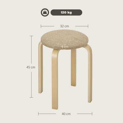 Set 4 Sgabelli Impilabili e Imbottiti con Rivestimento in Tessuto e Gambe in Legno, Cachi