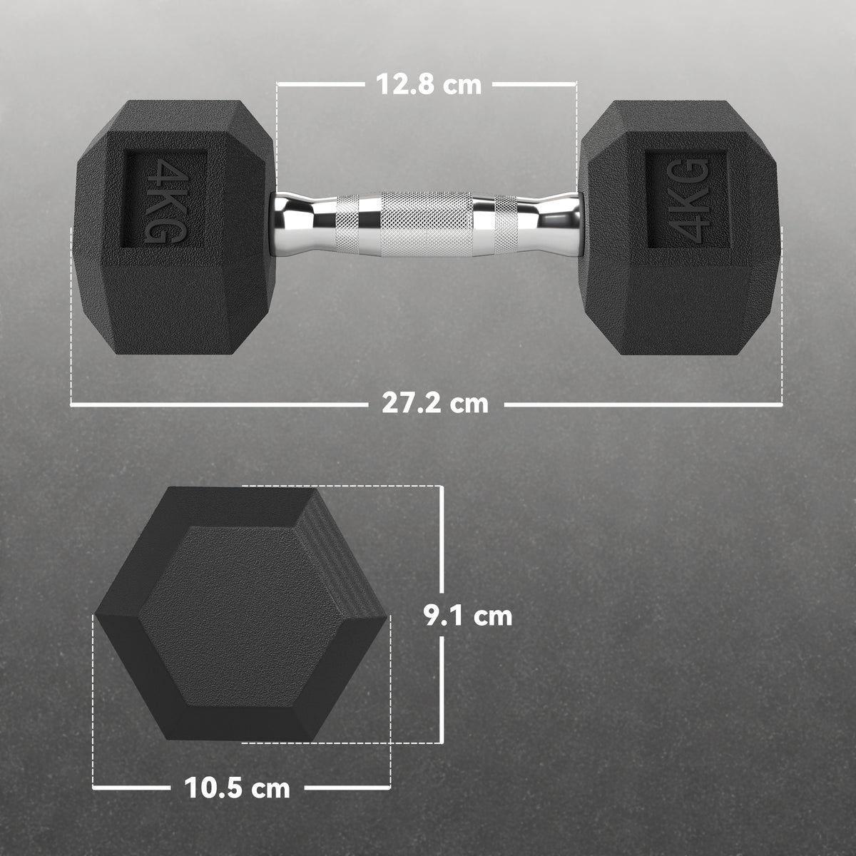 Set di 2 Manubri da 4 kg Esagonali con Presa Antiscivolo e Rivestimento in Gomma, Nero