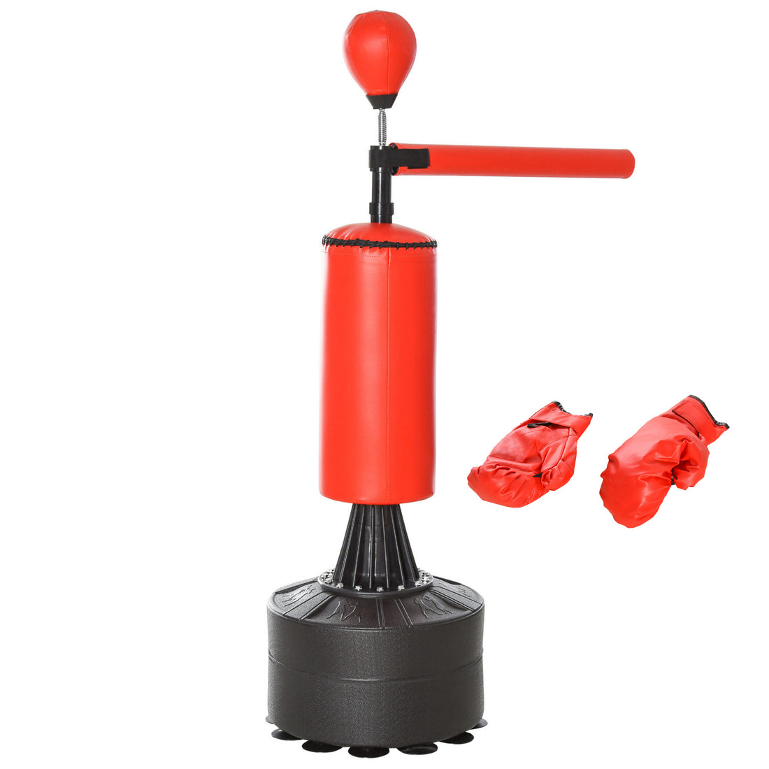 Sacco da Boxe ad Altezza Regolabile con Punching Ball e Base Riempibile, 88x48x155-205 cm, Rosso e Nero