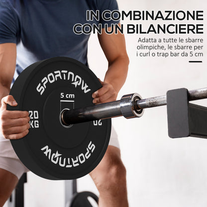 Set 2 Dischi Pesi da 20kg in Gomma con Foro da 2"/5 cm per Manubri e Bilancieri, Nero