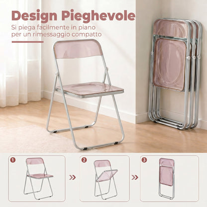 Set da 4 Sedie Pieghevoli in Acrilico Trasparenti, Rosa