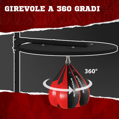 Punching Ball a Muro con Speed Bag Girevole a 360 e Regolabile su 7 Altezze, Nero e Rosso