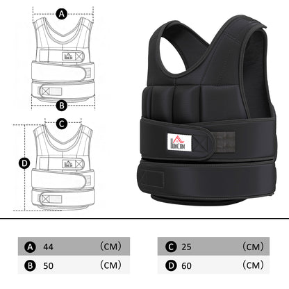 Giubbotto Zavorrato 20kg Unisex 38 Pesi Singoli, Imbottitura, Chiusure con Velcro, Nero