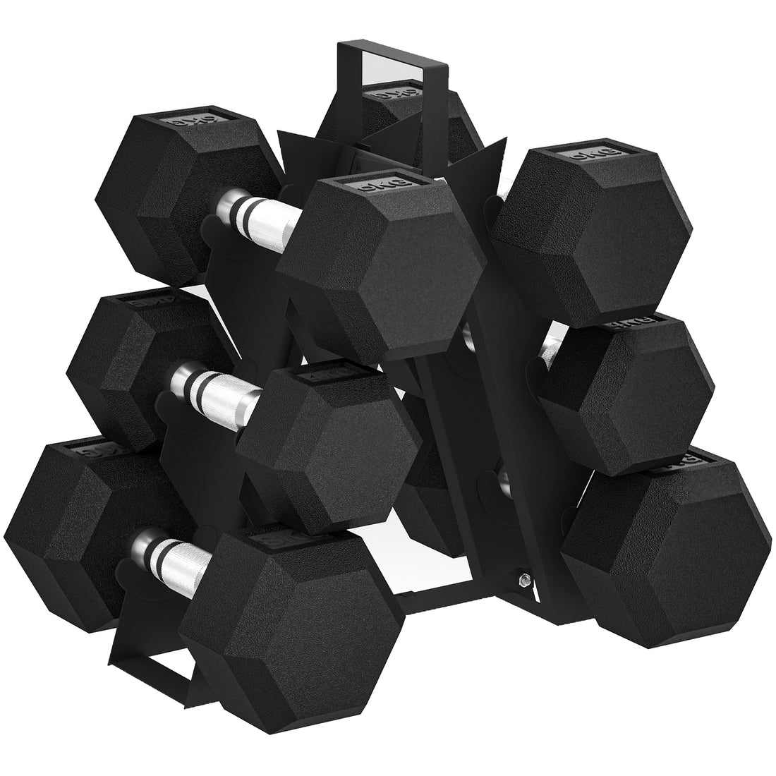 Set di Manubri Palestra con Supporto in Metallo con Impugnatura Antiscivolo, 2x4kg, 2x6kg, 2x8kg, Nero