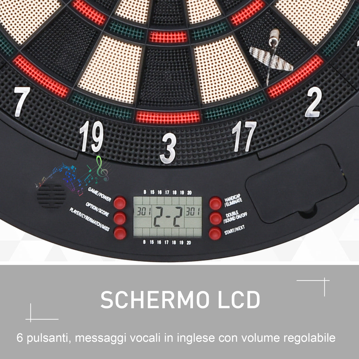 Bersaglio Freccette Elettronico per 8 Giocatori con 6 Freccette, Schermo LCD, 2 Porte e 26 Modalità di Gioco