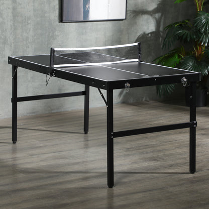 Tavolo Ping Pong Pieghevole con Maniglia da Trasporto, in Alluminio e Legno, 152x76x72 cm, Nero