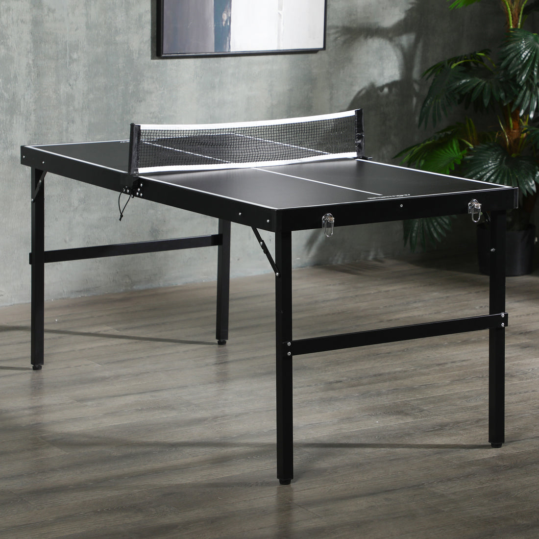 Tavolo Ping Pong Pieghevole con Maniglia da Trasporto, in Alluminio e Legno, 152x76x72 cm, Nero