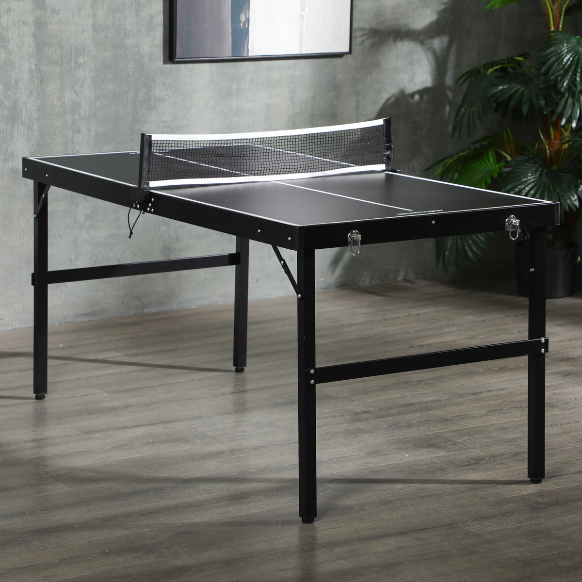 Tavolo Ping Pong Pieghevole con Maniglia da Trasporto, in Alluminio e Legno, 152x76x72 cm, Nero