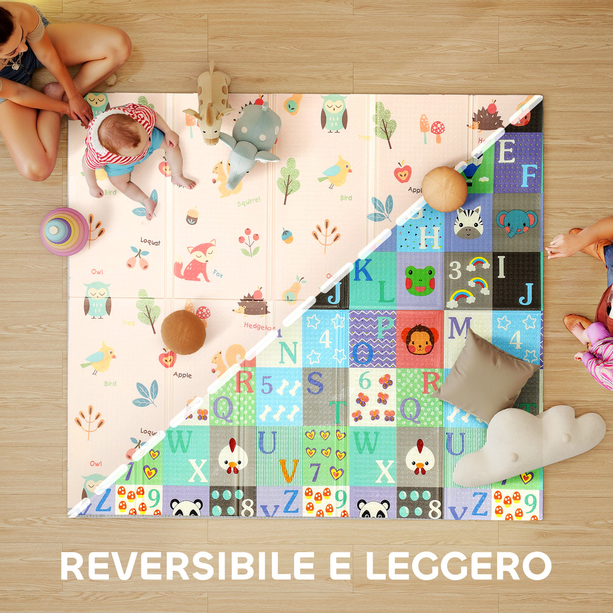 Tappeto per Bambini 0-3 Anni con Numeri e Lettere e Superficie Impermeabile, in XPE Multicolore, 180x150x1 cm