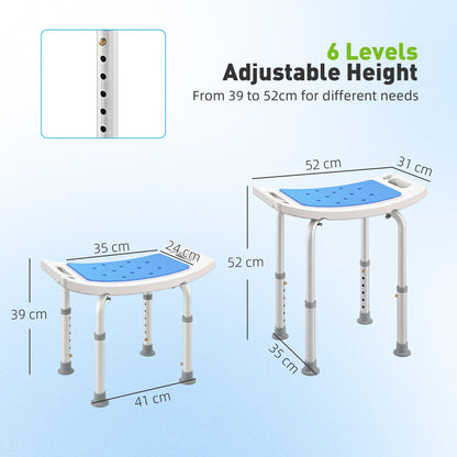 Sgabello per Doccia da Bagno in Lega di Alluminio e Plastica Antiscivolo, Sgabello Bagno con Altezza Regolabile 6 Livelli 39-52cm, Blu