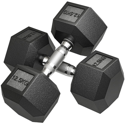 Set di Manubri Palestra da 2x12.5 kg Esagonale, Pesi per Palestra con Impugnatura Zigrinata Antiscivolo, Nero