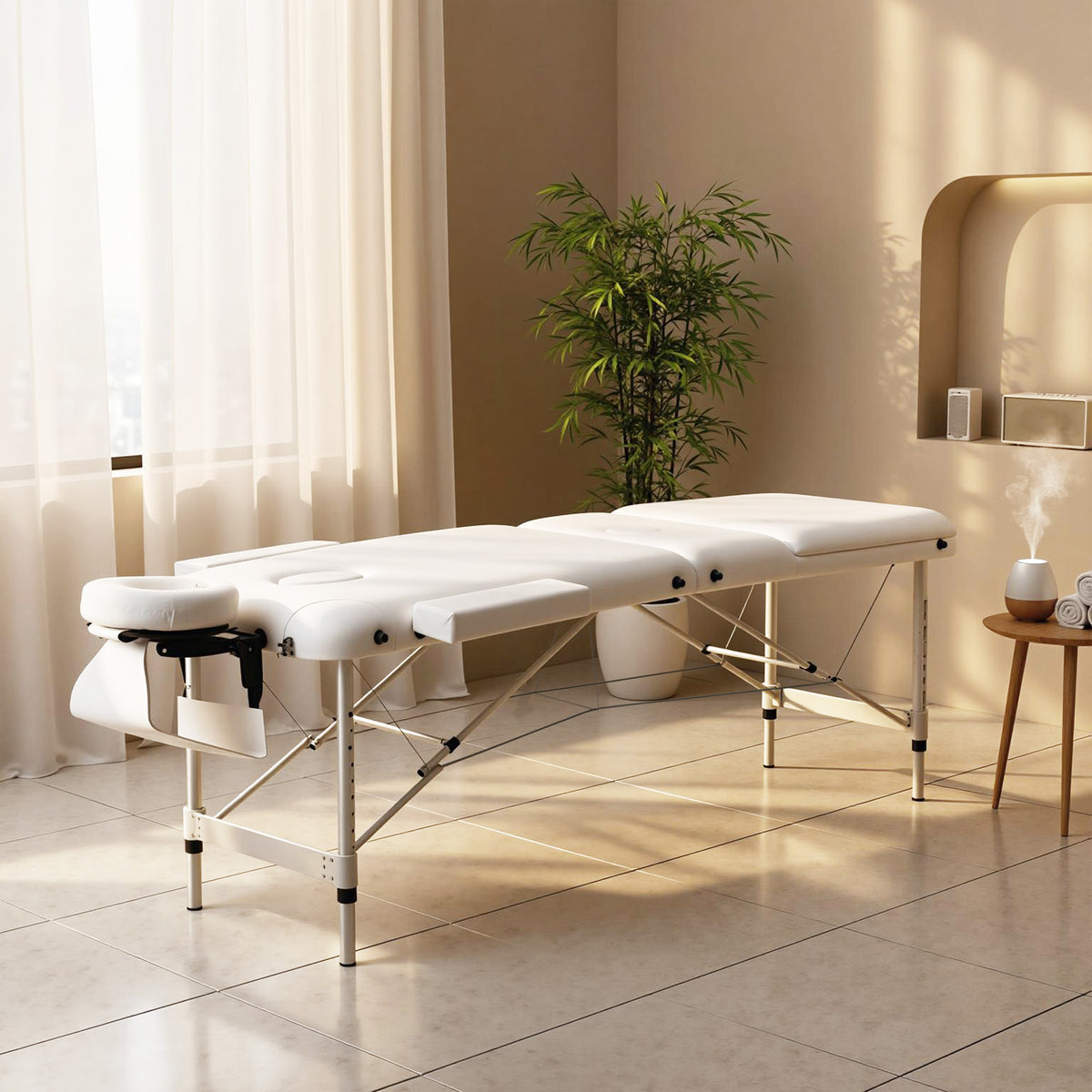 Lettino Massaggi Portatile Pieghevole e Professionale in Alluminio bianco 215x81x61-84cm