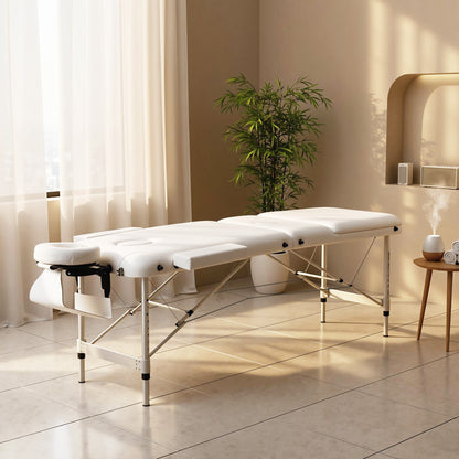 Lettino Massaggi Portatile Pieghevole e Professionale in Alluminio bianco 215x81x61-84cm