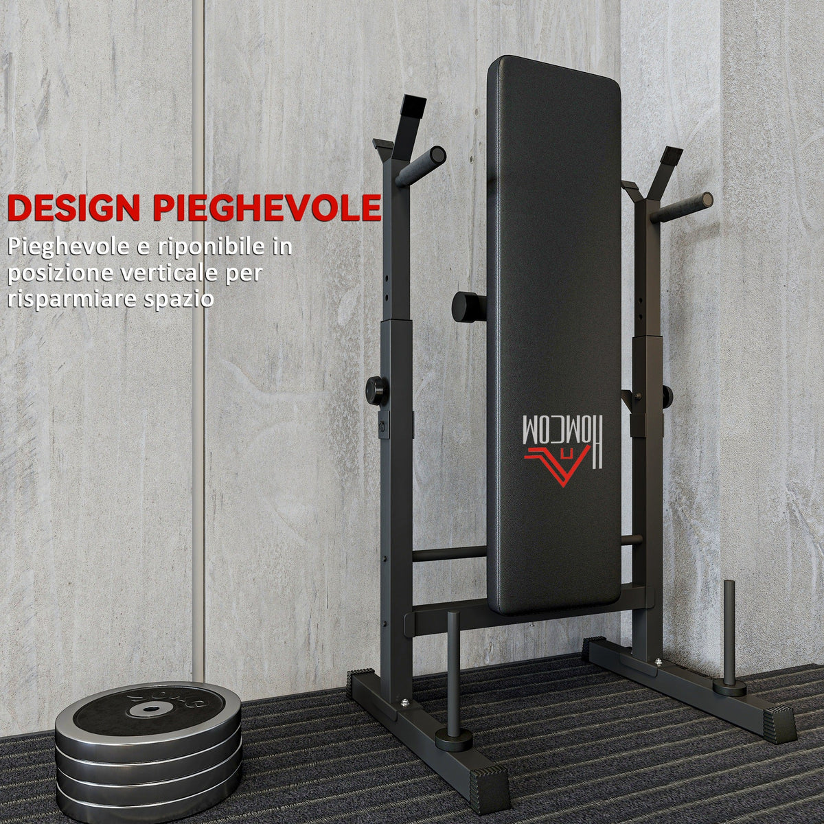 Panca Pesi Pieghevole con 8 Altezze Regolabili e Supporto Bilanciere in Acciaio e PU, 140x73x98-122 cm, Nera