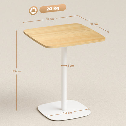 Tavolo da Pranzo Piccolo Quadrato 60 cm, Tavolo Cucina con Piano Effetto Legno, Base in Acciaio e Piedini Antiscivolo, Legno Naturale
