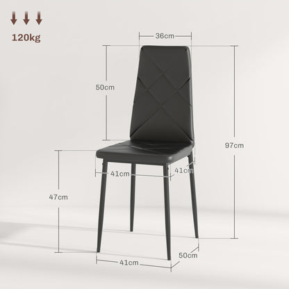 Set di 2 Sedie Moderne imbottite da Pranzo con Schienale Alto in Finta Pelle e Acciaio,rivestimento a polvere, 41x50x97 cm, Nero