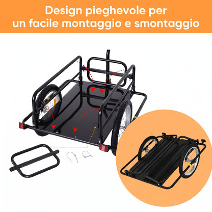 Carrello per Bicicletta Rimorchio Cargo Bici Trasporto di Oggetti Pieghevole Portata 36kg 156x72x82cm