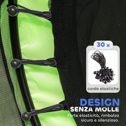 Trampolino Elastico per Bambini 140 cm con Rete di Sicurezza e Disegni, Età 3-6 Anni, Verde